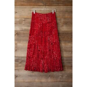 Vintage 90s Red Paisley Bandana Broomstick Maxi Skirt Made in USA O/S Boho Rodeo